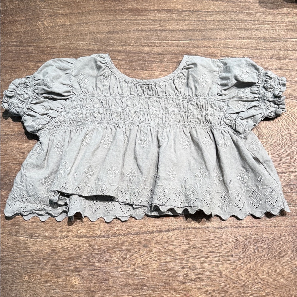 Rylee + Cru Light Gray Smocked Blouse